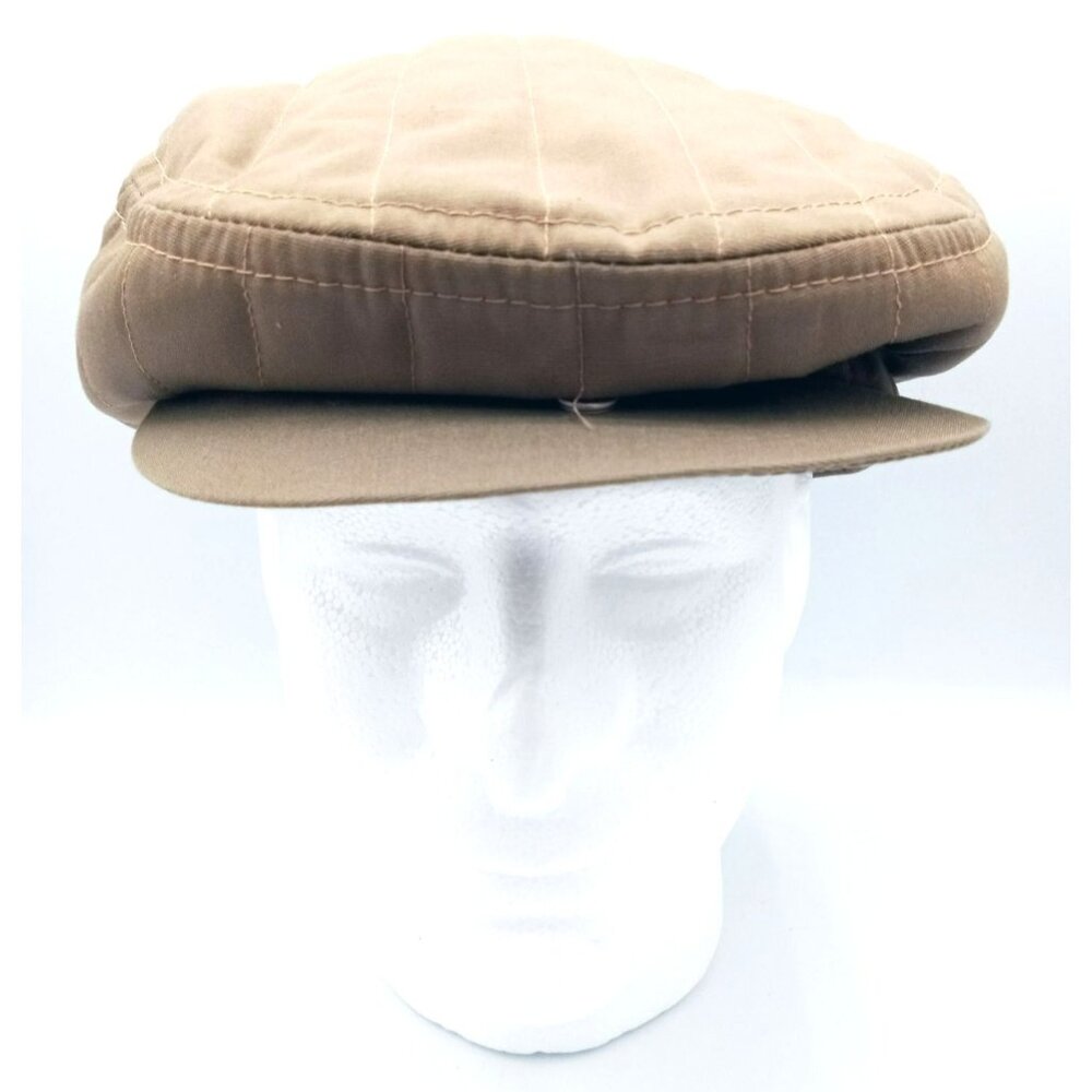 Flat Cap Cabbie Hat Newsboy Men Tan Quilted Vintage Medium Union Tag Made in USA